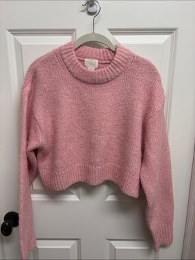 H&M Pink Cropped Crewneck Sweater